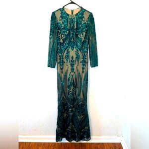 Dark Green Sequin Long Sleeve Prom Cocktail Mermaid Dress
